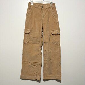 American Eagle Super High Rise Baggy Wide Leg Corduroy Cargo Pants Size 4 Beige